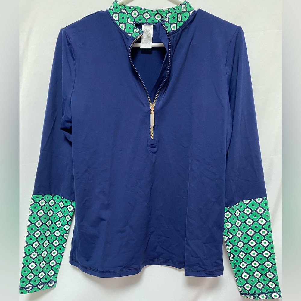 LOFT SWIM Blue & Green Women's Zip Front Long Sleeve‎ Rashguard Size M NWOT